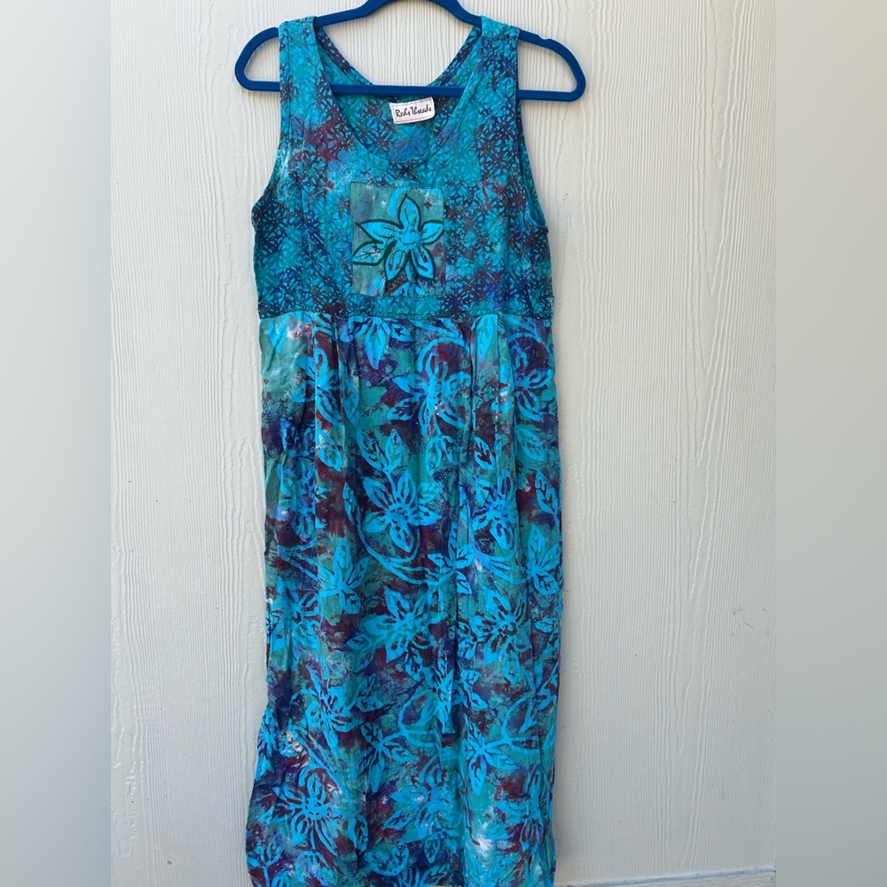Res threads Pleated Blue and Black Maxi Sundress